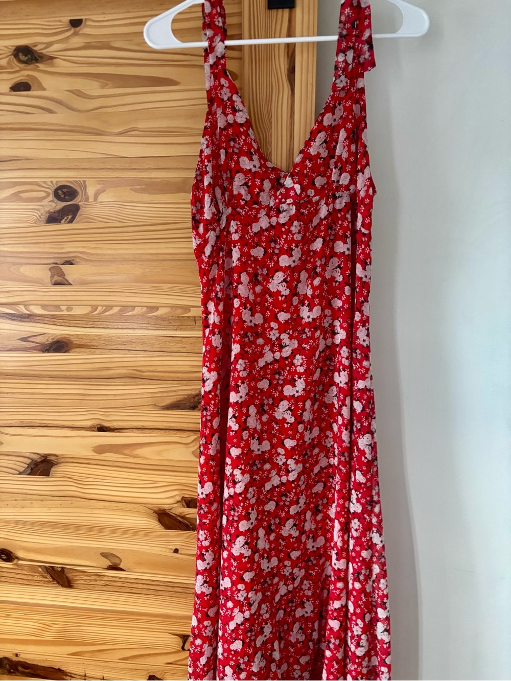 Zara Red Maxi Dress with Pink Floral Print